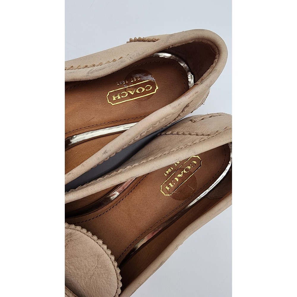 Coach Haydee Tassel Loafers Womens 9 B Beige Leather Whipstitch Slip On VGC - Picture 8 of 14